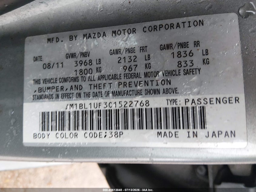 2012 Mazda Mazda3 I Sport VIN: JM1BL1UF3C1522768 Lot: 45613848
