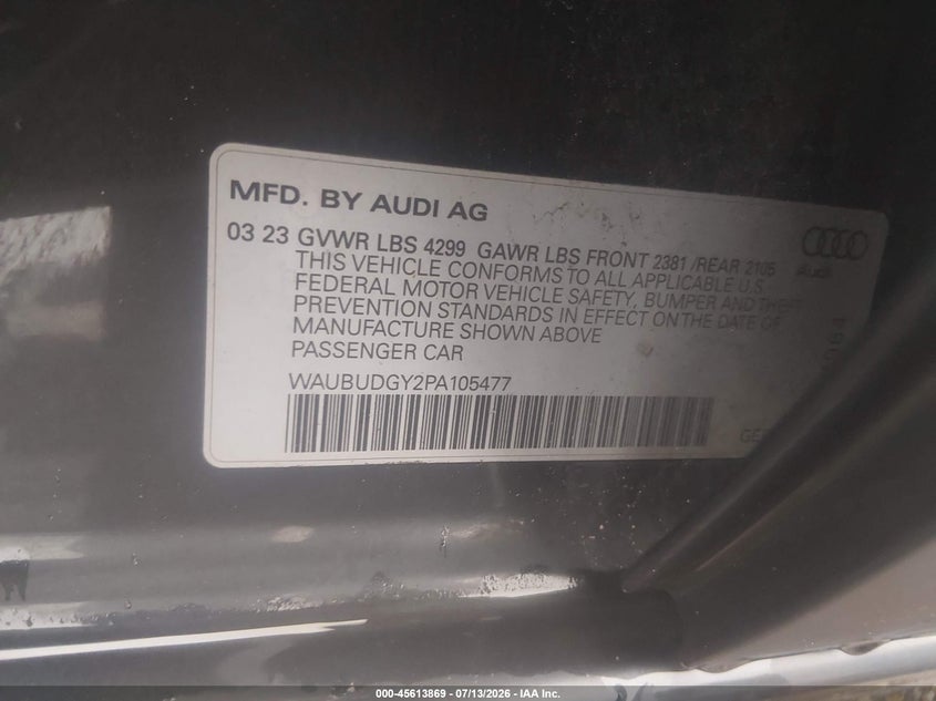 2023 Audi A3 Premium Plus 40 Tfsi Front-Wheel Drive S Tronic VIN: WAUBUDGY2PA105477 Lot: 45613869