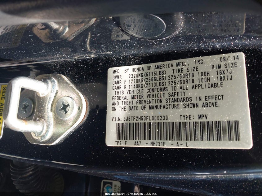 2015 Honda Crosstour Ex-L V6 VIN: 5J6TF2H53FL000230 Lot: 45613901