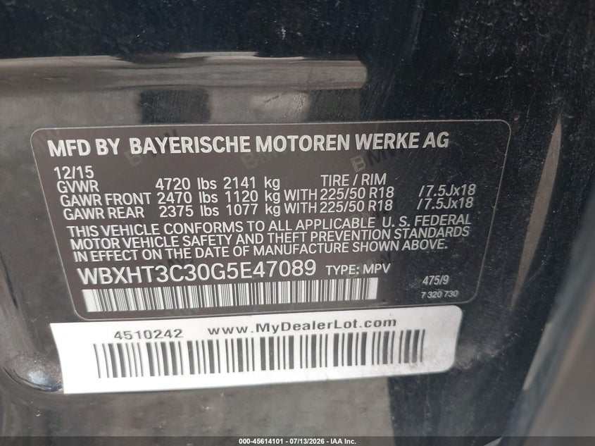 2016 BMW X1 xDrive28I VIN: WBXHT3C30G5E47089 Lot: 45614101