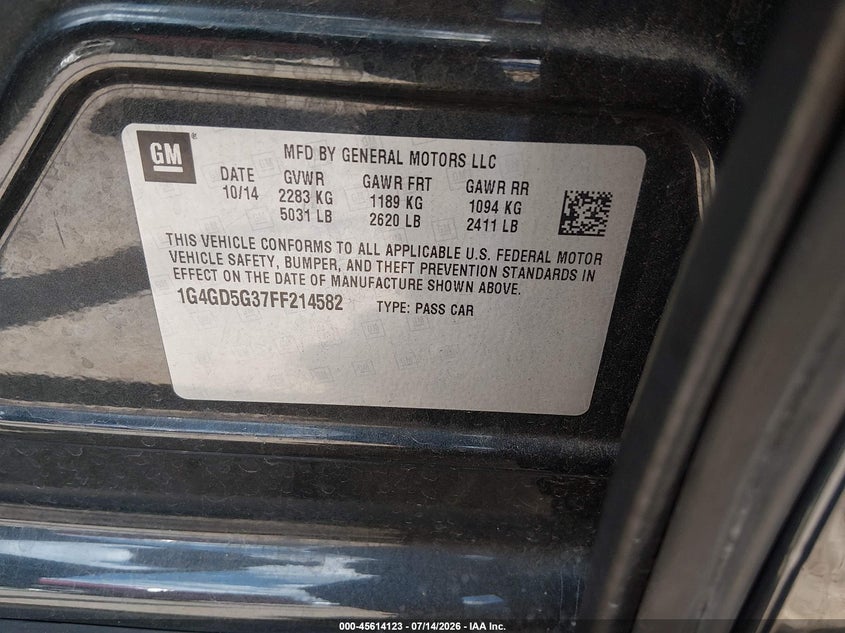 2015 Buick Lacrosse Premium I VIN: 1G4GD5G37FF214582 Lot: 45614123