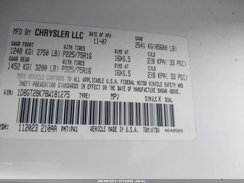 2008 Dodge Nitro Sxt VIN: 1D8GT28K78W181275 Lot: 45614212