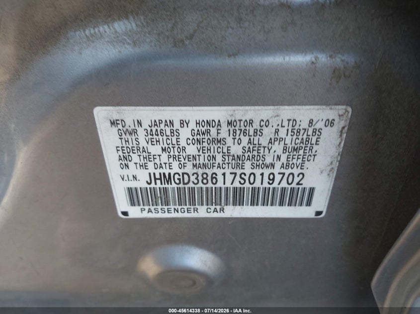 2007 Honda Fit Sport VIN: JHMGD38617S019702 Lot: 45614338