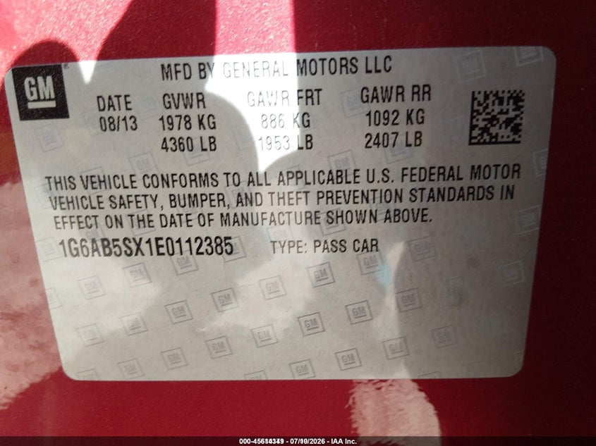 2014 Cadillac Ats Luxury VIN: 1G6AB5SX1E0112385 Lot: 45614349