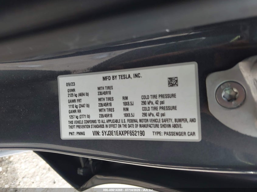 2023 TESLA MODEL 3 SEDAN ELECTRIC