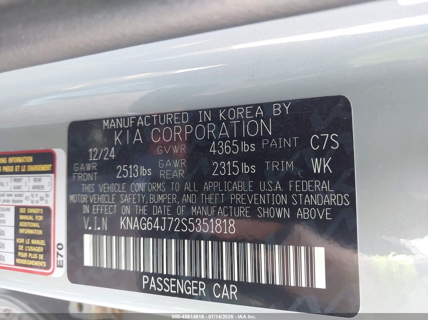2025 Kia K5 Gt-Line VIN: KNAG64J72S5351818 Lot: 45614616