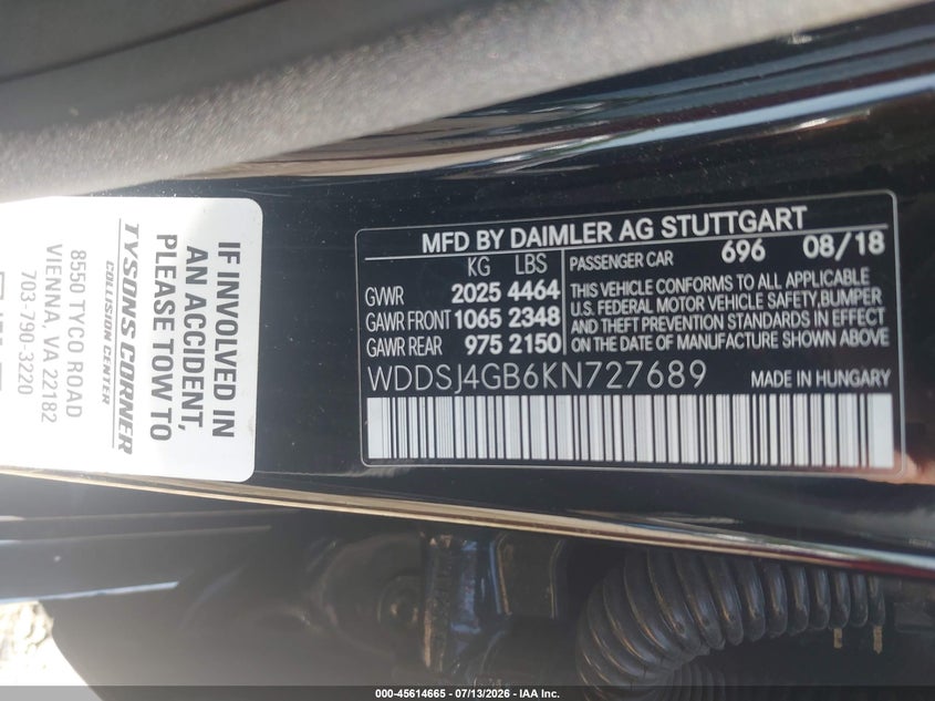2019 Mercedes-Benz Cla 250 4Matic VIN: WDDSJ4GB6KN727689 Lot: 45614665