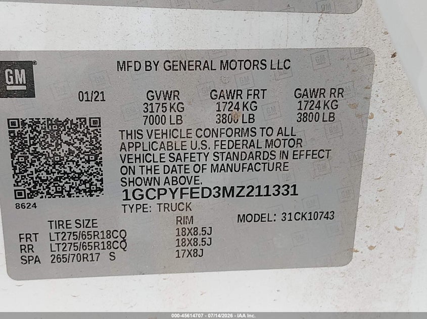 2021 CHEVROLET SILVERADO TRUCK 5.3L V-8 DI, VVT, 355HP