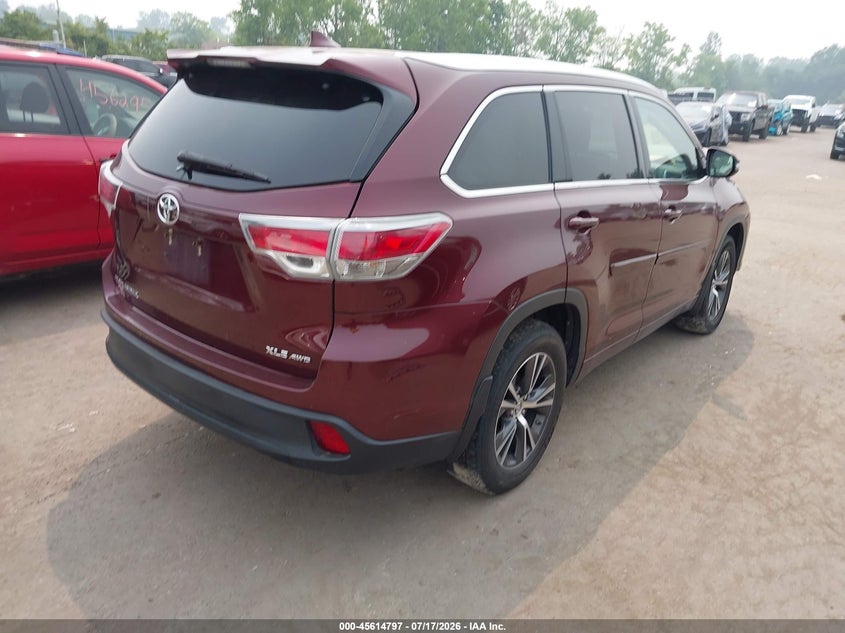 Vin: 5tdjkrfh3gs308822, lot: 46113247, toyota highlander xle v6 20164