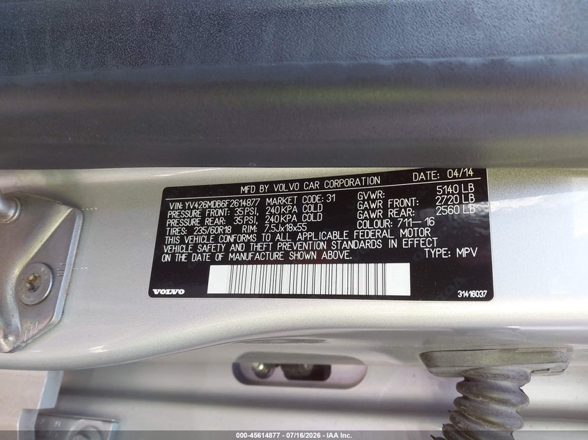 2015 Volvo Xc60 T5 Premier VIN: YV426MDB6F2614877 Lot: 45614877