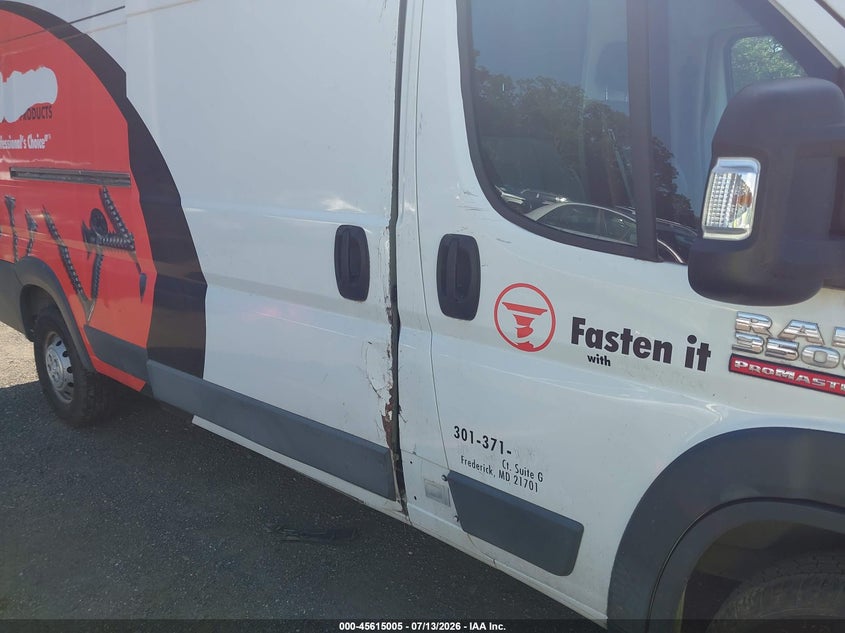2018 Ram Promaster 3500 Cargo Van High Roof 159 Wb Ext VIN: 3C6URVJG5JE101308 Lot: 45615005