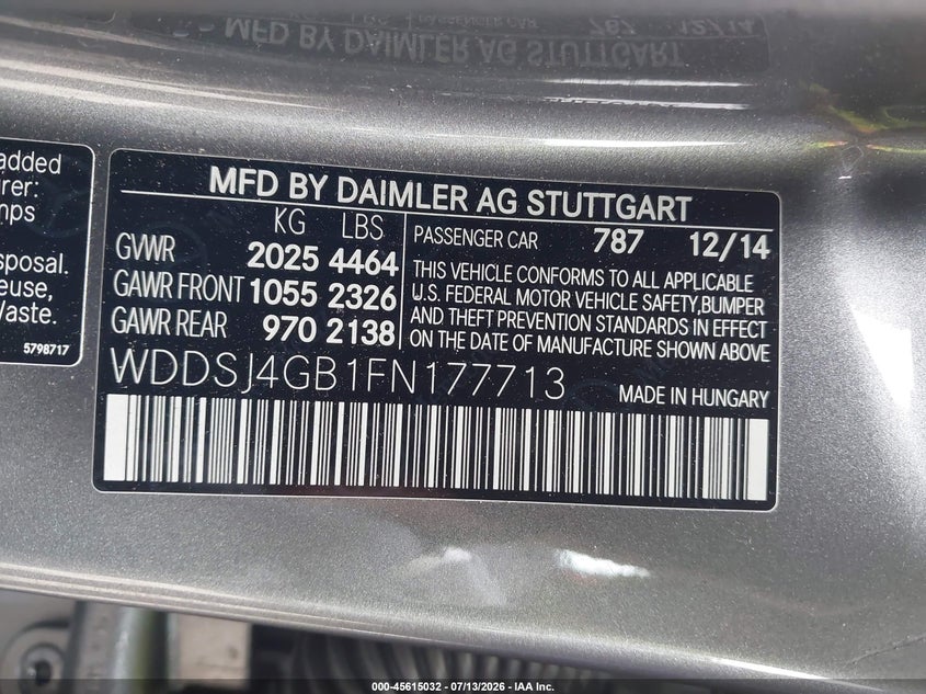 2015 Mercedes-Benz Cla 250 4Matic VIN: WDDSJ4GB1FN177713 Lot: 45615032
