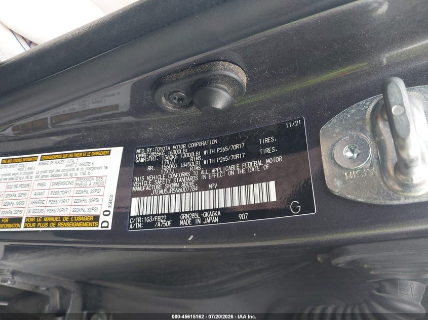 2022 Toyota 4Runner Sr5 VIN: JTEMU5JR5N6007784 Lot: 45615162