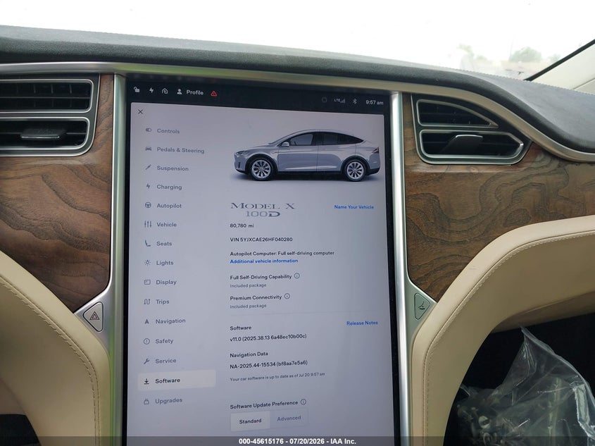 2017 Tesla Model X 100D/75D/90D VIN: 5YJXCAE26HF040280 Lot: 45615176