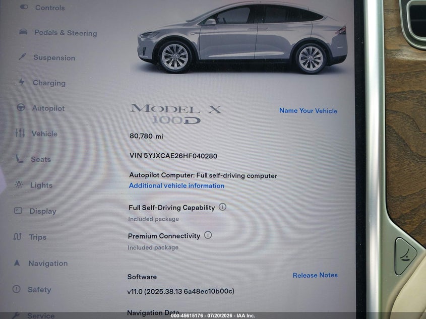 2017 Tesla Model X 100D/75D/90D VIN: 5YJXCAE26HF040280 Lot: 45615176