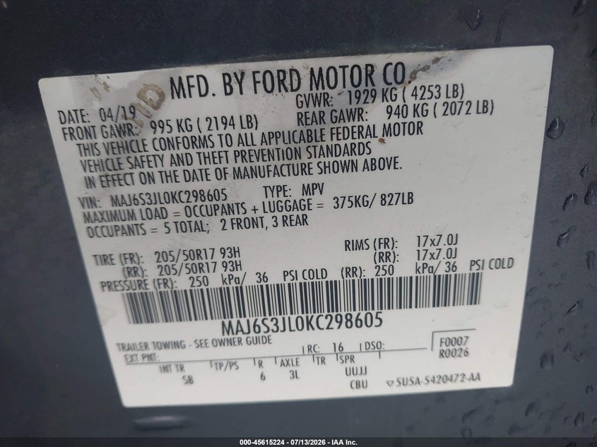 2019 Ford Ecosport Ses VIN: MAJ6S3JL0KC298605 Lot: 45615224