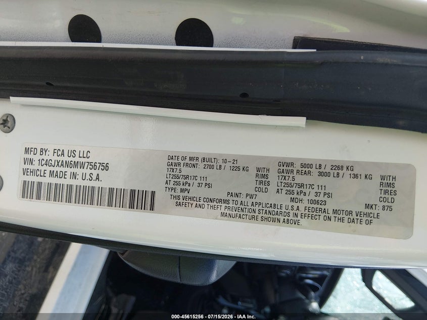 JEEP WRANGLER 2021 VIN 1C4GJXAN6MW756756