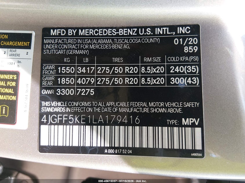 2020 Mercedes-Benz Gls 450 4Matic VIN: 4JGFF5KE1LA179416 Lot: 45615337