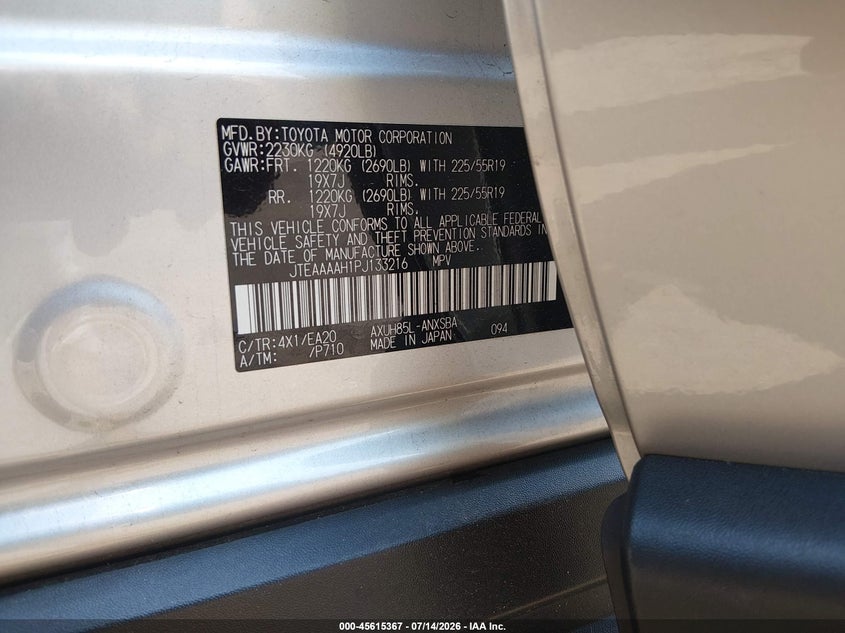 2023 Toyota Venza Limited VIN: JTEAAAAH1PJ133216 Lot: 45615367