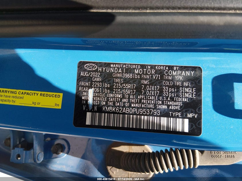 2023 Hyundai Kona Sel VIN: KM8K62AB0PU953793 Lot: 45615418