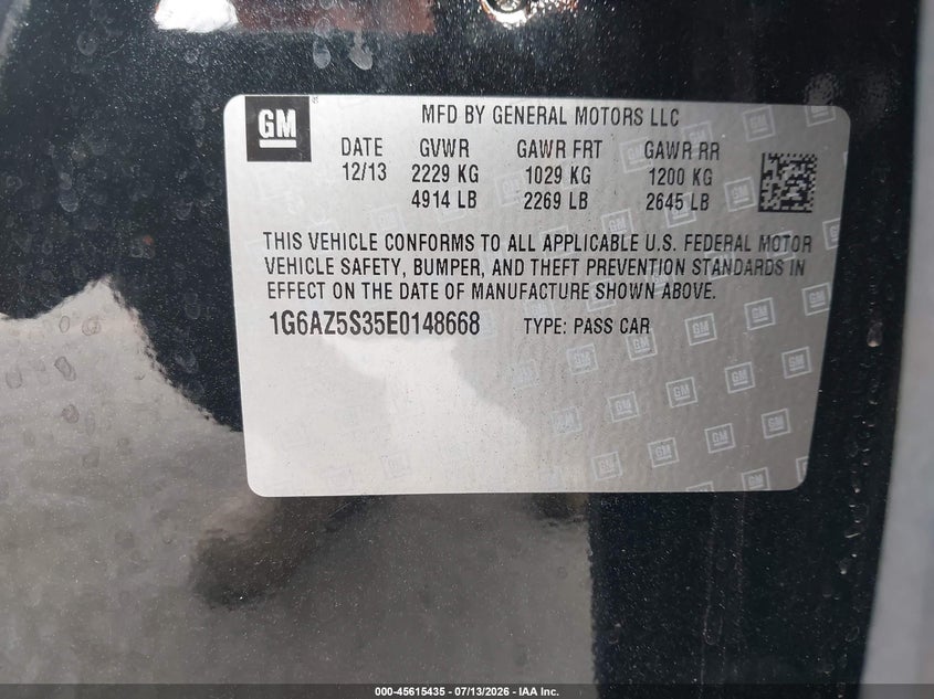 2014 Cadillac Cts Premium VIN: 1G6AZ5S35E0148668 Lot: 45615435