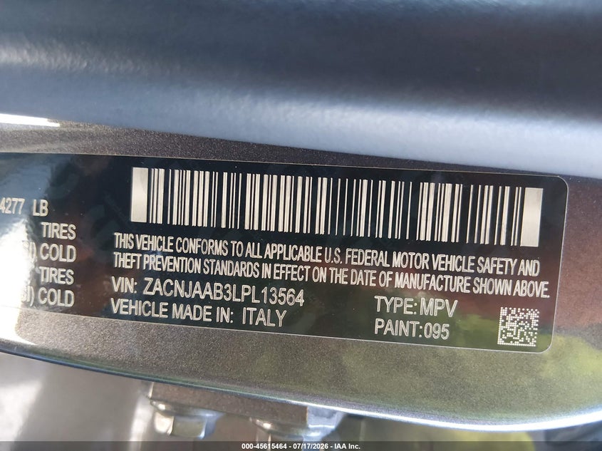2020 Jeep Renegade Sport Fwd VIN: ZACNJAAB3LPL13564 Lot: 45615464