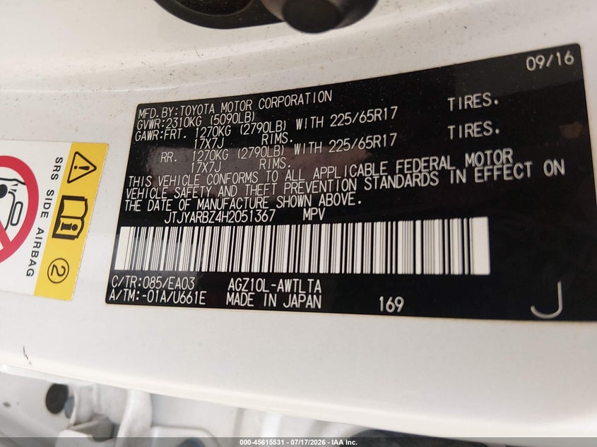 2017 Lexus Nx 200T VIN: JTJYARBZ4H2051367 Lot: 45615531