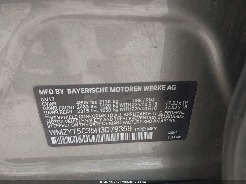 2017 Mini Countryman Cooper S VIN: WMZYT5C35H3D79359 Lot: 45615573