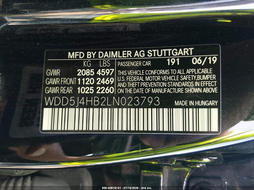 2020 Mercedes-Benz Cla 250 4Matic VIN: WDD5J4HB2LN023793 Lot: 45616141