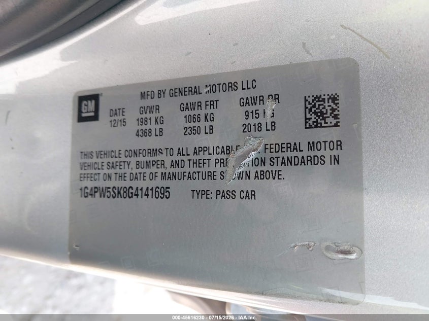 2016 Buick Verano Sport Touring Group VIN: 1G4PW5SK8G4141695 Lot: 45616230