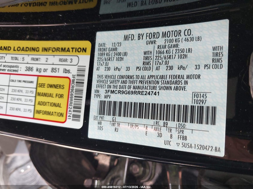 2024 Ford Bronco Sport Heritage VIN: 3FMCR9G69RRE24741 Lot: 45616312