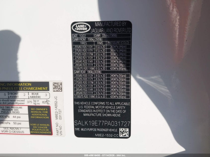 2023 Land Rover Range Rover Autobiography VIN: SALK19E77PA031727 Lot: 45616450