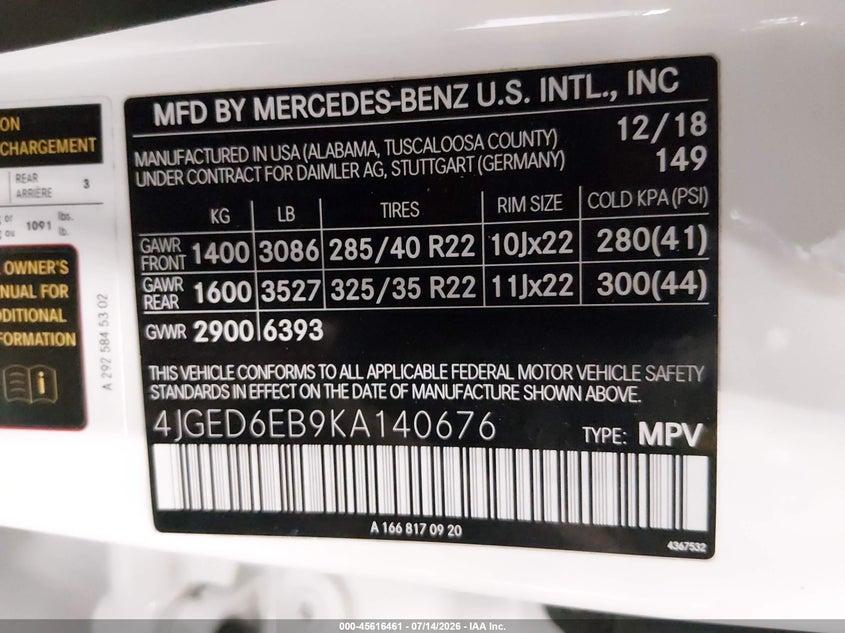 2019 Mercedes-Benz Amg Gle 43 Coupe 4Matic VIN: 4JGED6EB9KA140676 Lot: 45616461