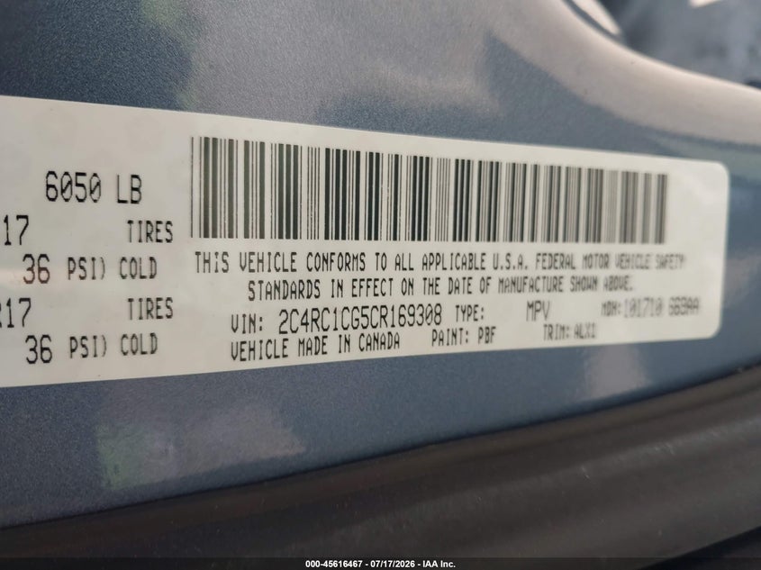 2012 Chrysler Town & Country Touring-L VIN: 2C4RC1CG5CR169308 Lot: 45616467