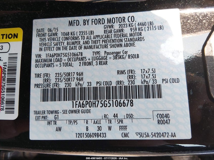 2016 FORD FUSION auction photo 8