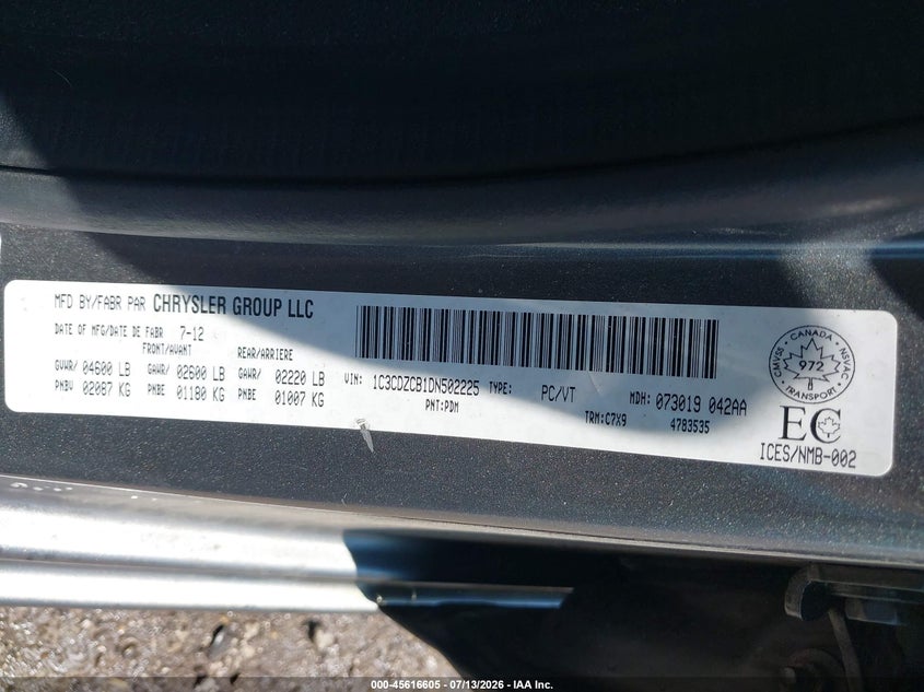 2013 Dodge Avenger Sxt VIN: 1C3CDZCB1DN502225 Lot: 45616605