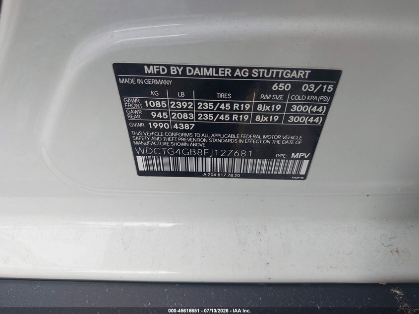 2015 Mercedes-Benz Gla 250 4Matic VIN: WDCTG4GB8FJ127681 Lot: 45616651