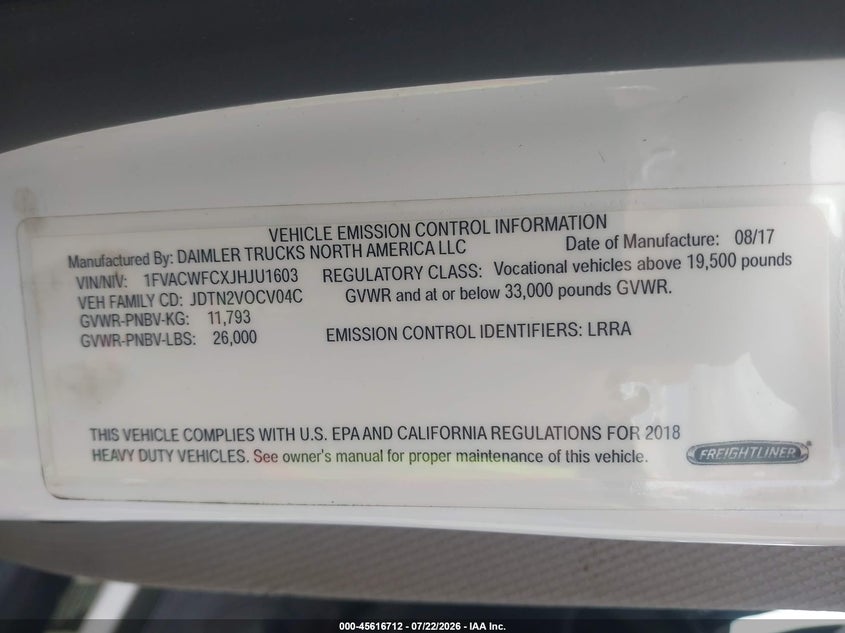 2018 FREIGHTLINER M2 106 auction photo 8