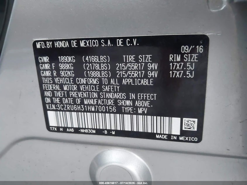 2017 HONDA HR-V LX - zdjęcie 9