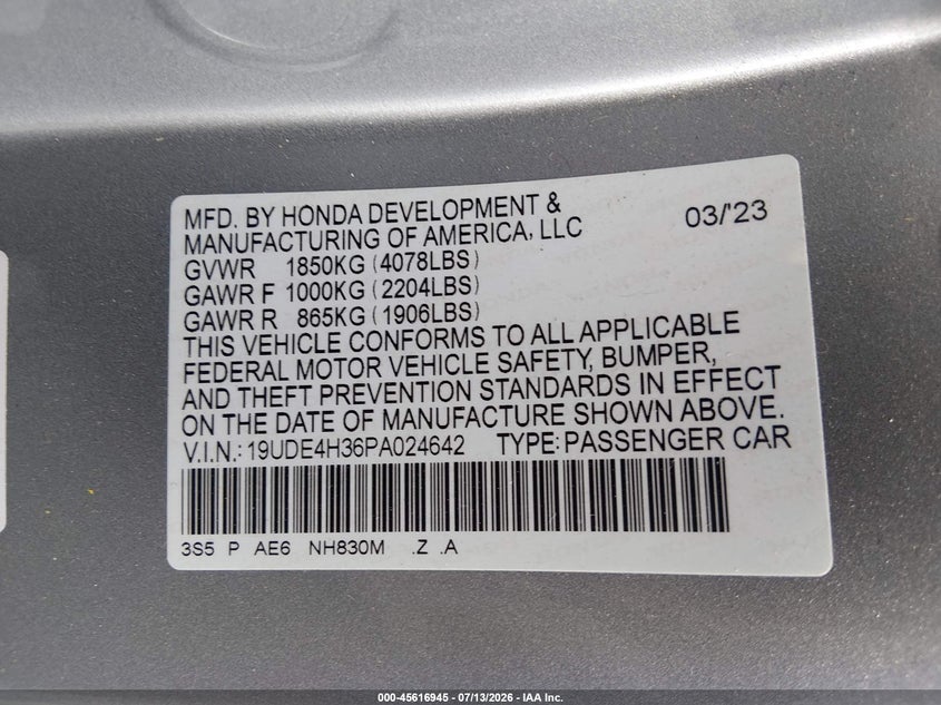 2023 Acura Integra A-Spec VIN: 19UDE4H36PA024642 Lot: 45616945