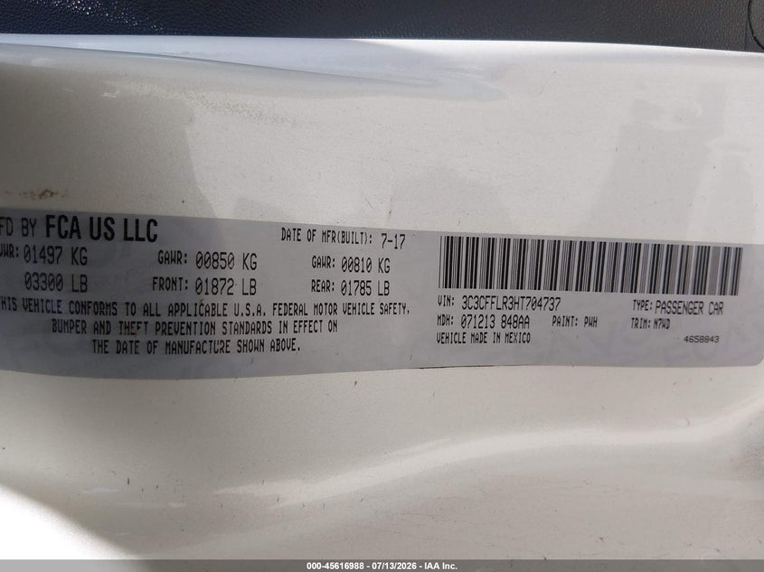 2017 Fiat 500C Pop VIN: 3C3CFFLR3HT704737 Lot: 45616988