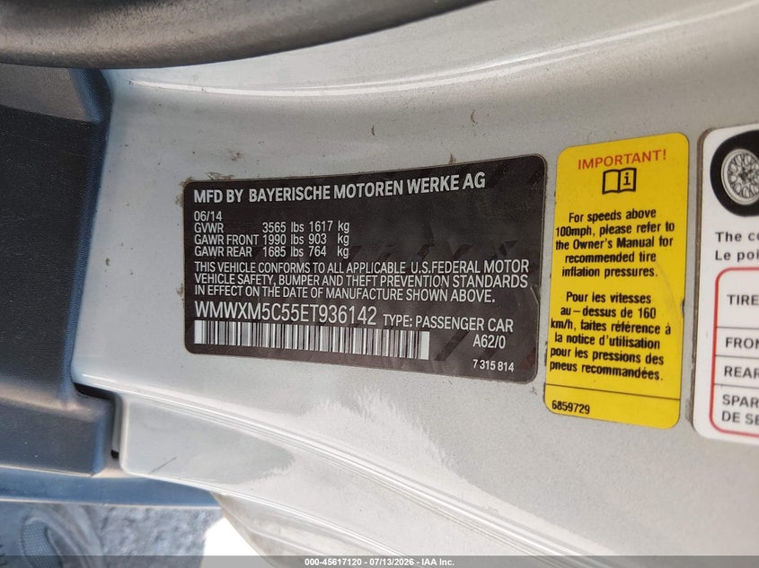 2014 Mini Hardtop Cooper VIN: WMWXM5C55ET936142 Lot: 45617120