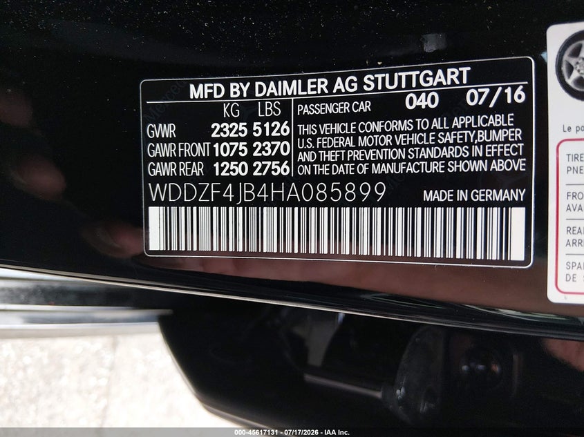 2017 Mercedes-Benz E 300 VIN: WDDZF4JB4HA085899 Lot: 45617131