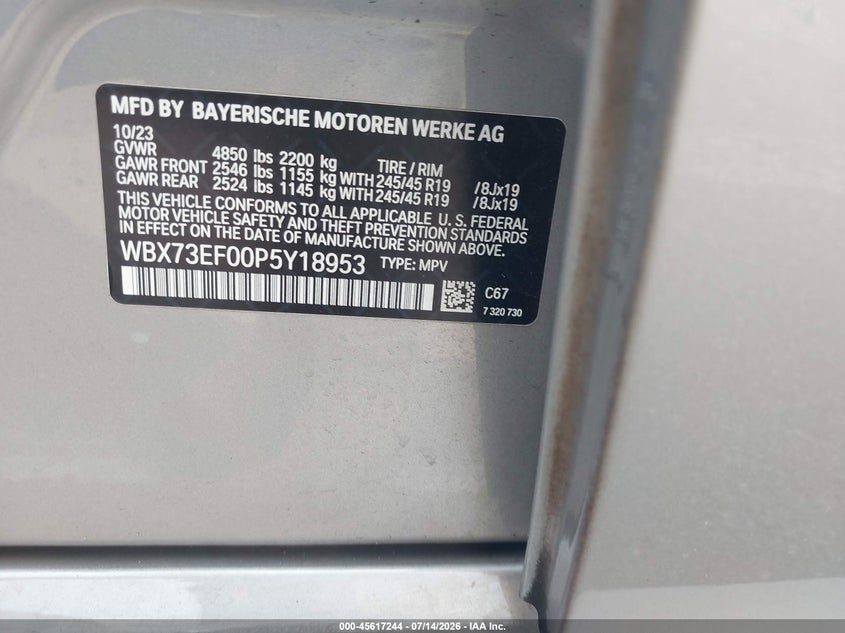 2023 BMW X1 xDrive28I VIN: WBX73EF00P5Y18953 Lot: 45617244