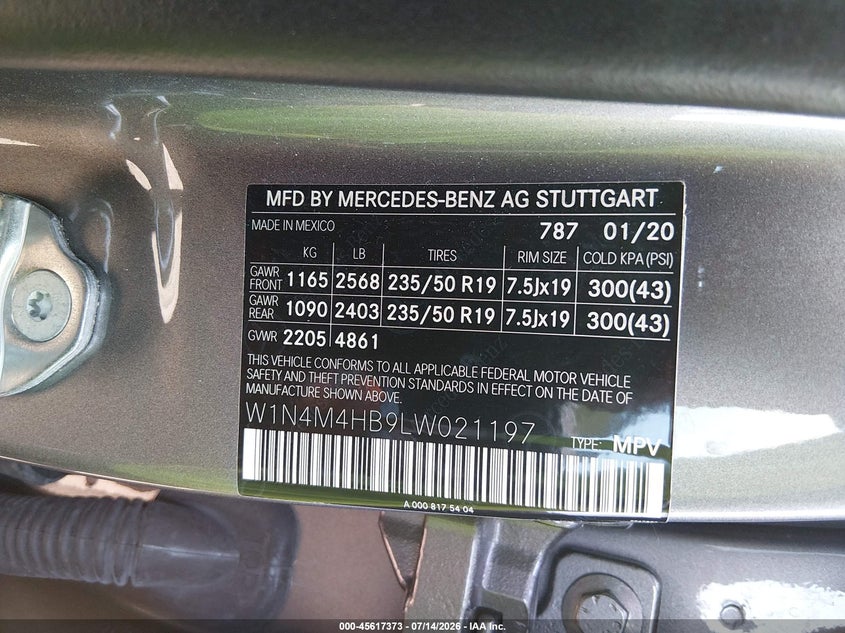 2020 Mercedes-Benz Glb 250 4Matic VIN: W1N4M4HB9LW021197 Lot: 45617373