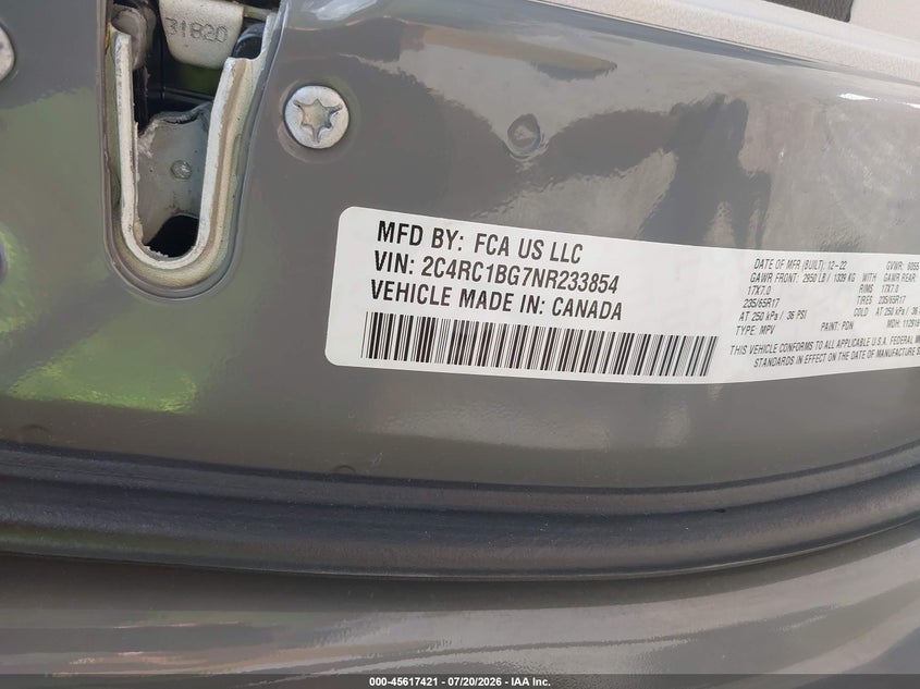2022 Chrysler Pacifica Touring L VIN: 2C4RC1BG7NR233854 Lot: 45617421