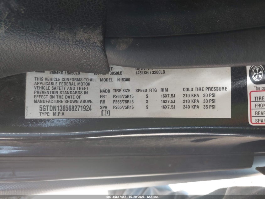 2006 Hummer H3 Suv VIN: 5GTDN136568271924 Lot: 45617447