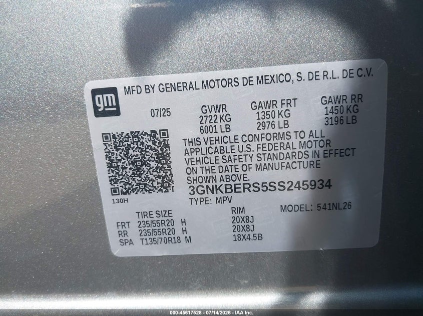 2025 Chevrolet Blazer Fwd Rs VIN: 3GNKBERS5SS245934 Lot: 45617528