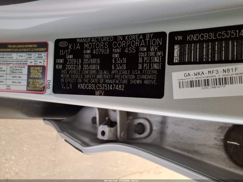KIA NIRO 2018 VIN KNDCB3LC5J5147482
