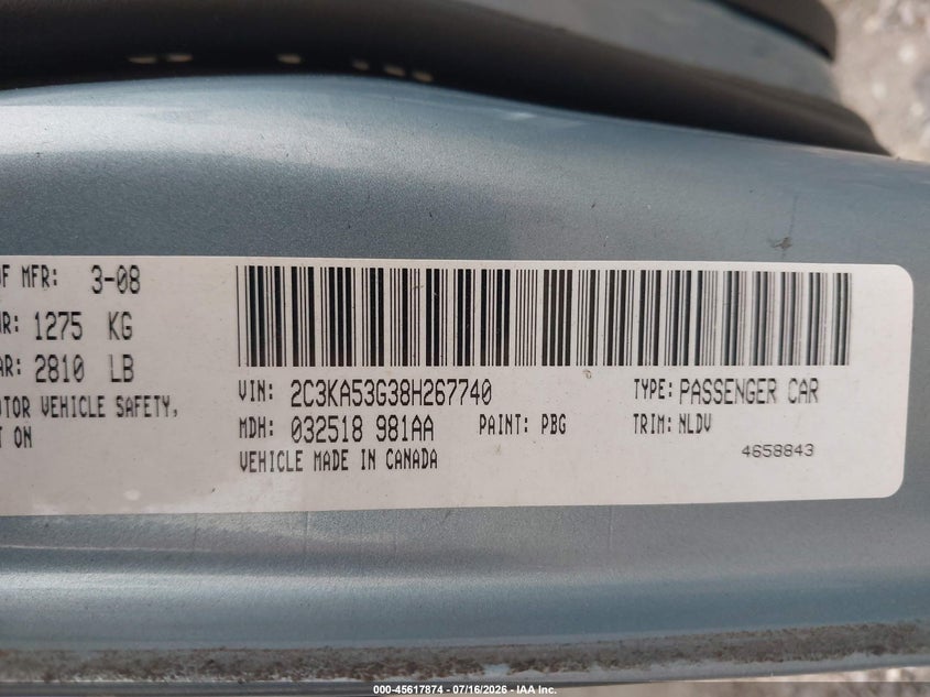 2008 Chrysler 300 Touring VIN: 2C3KA53G38H267740 Lot: 45617874